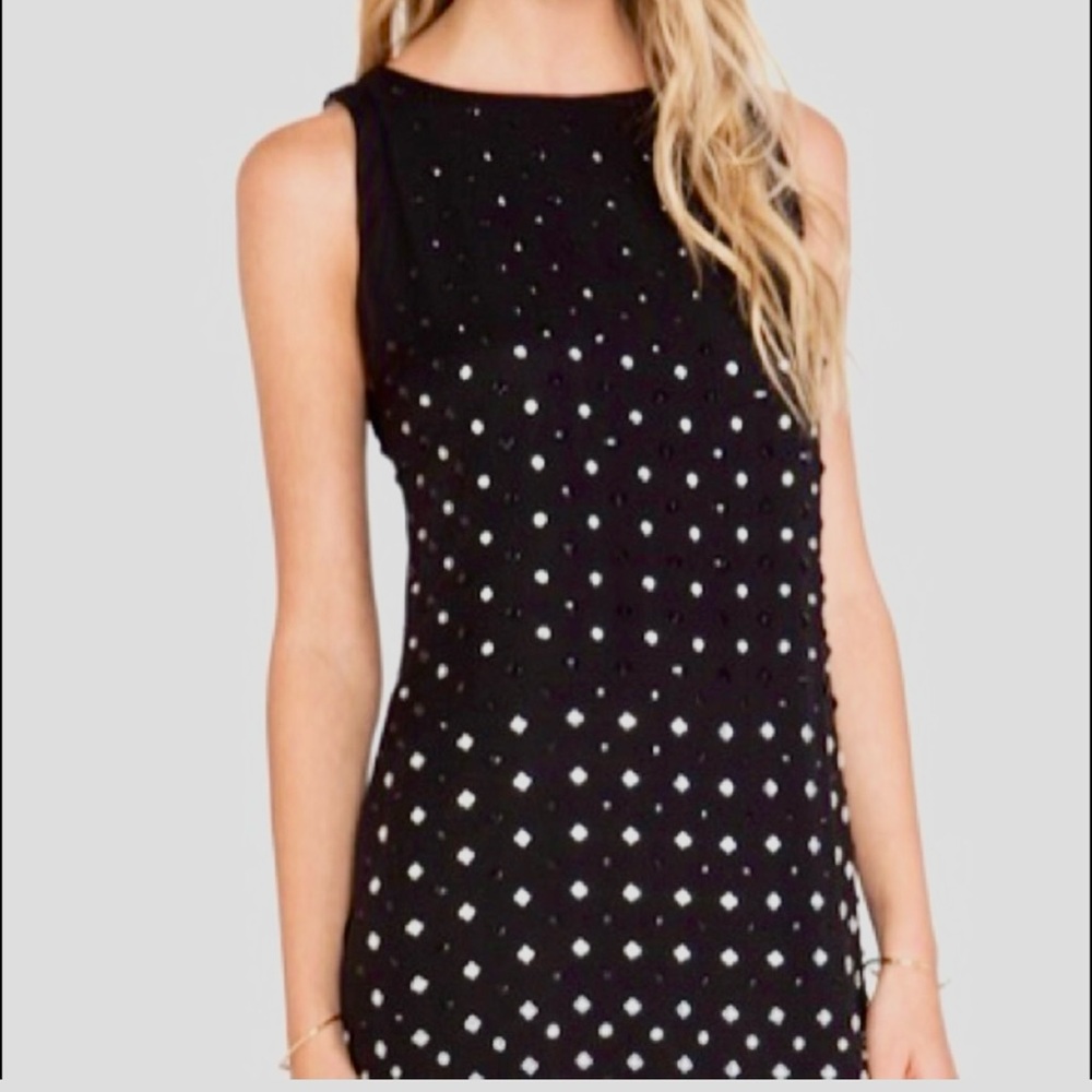 DIANE VON FURSTENBERG Ella Silk Chiffon, Faceted Crystals Black Mini Dress Sz 4